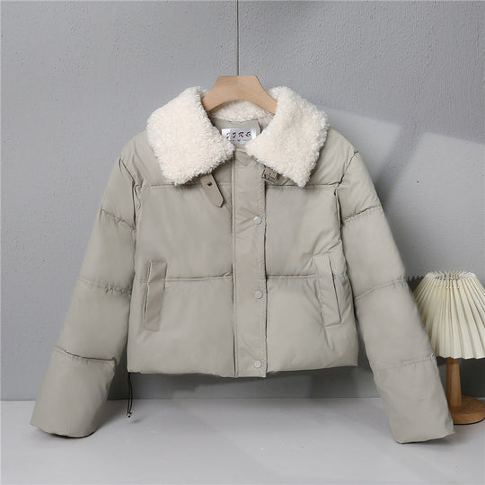 Damen nan kurze gesteppte Winterjacke mit breitem Teddykragen und Kordelzug Nord Taschen