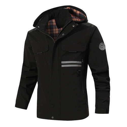 Herren Wasserdichte Fieldjacke mit Kapuze, reflektierenden Streifen und kariertem Innenfutter Nord Taschen
