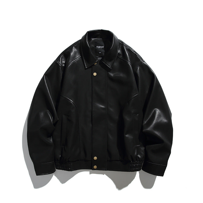 Herren Boxy-Lederimitat-Bomberjacke mit verdeckter Druckknopfleiste, elastischem Saum und aufgesetzten Eingrifftaschen Nord Taschen
