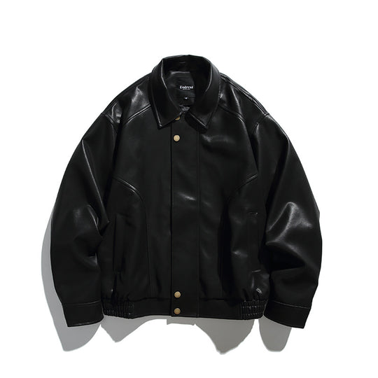 Herren Boxy-Lederimitat-Bomberjacke mit verdeckter Druckknopfleiste, elastischem Saum und aufgesetzten Eingrifftaschen Nord Taschen