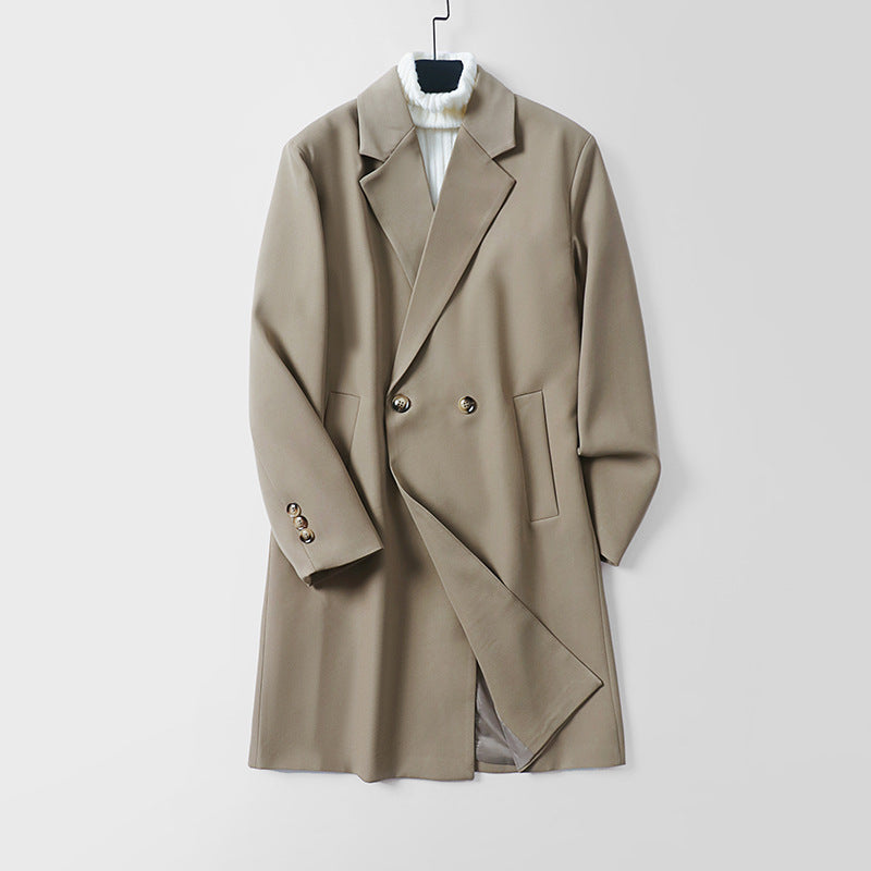 Herren Longline-Mantel im minimalistischen Schnitt mit Schalkragen und zweireihiger Knopfleiste Nord Taschen