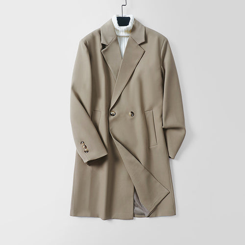 Herren Longline-Mantel im minimalistischen Schnitt mit Schalkragen und zweireihiger Knopfleiste Nord Taschen