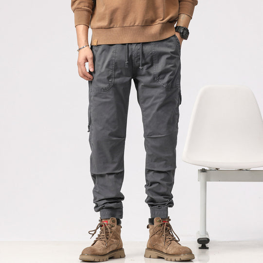 Herren Field-Joggerhose im Military-Workwear-Look mit Ziernähten, aufgesetzten Utility-Taschen und Kordelbund Nord Taschen