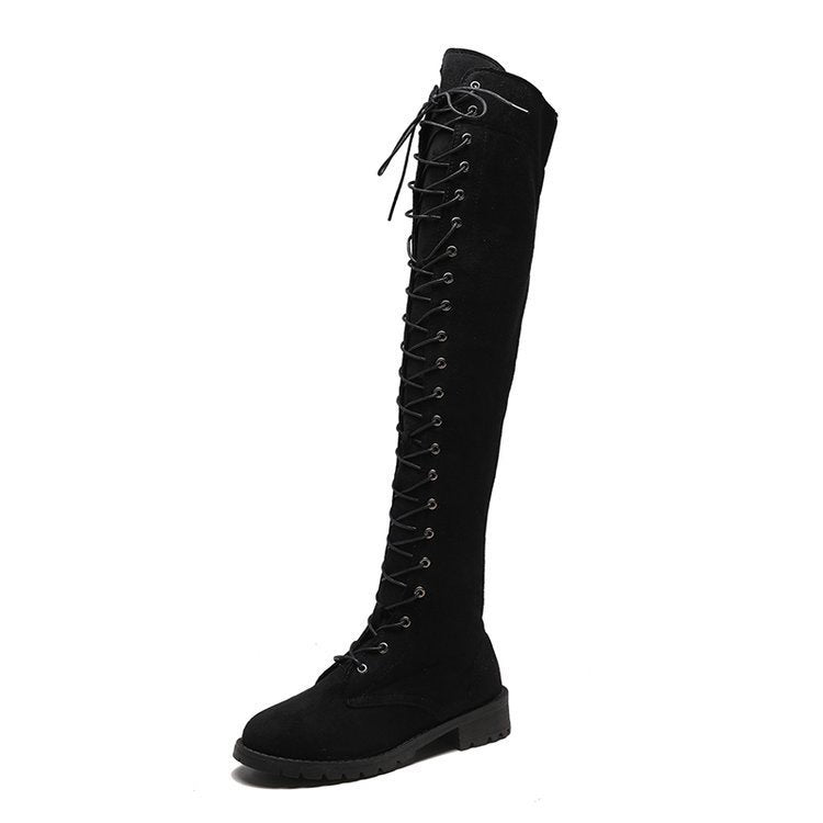 Damen Kniehohe Schnürstiefel mit durchgehender Schnürung aus Veloursimitat und rutschfester Profilsohle Nord Taschen
