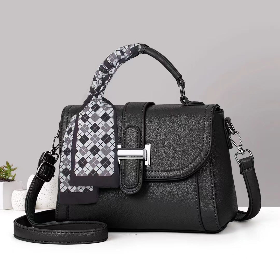 Damen modische Handtasche mit geflochtenem Griff und abnehmbarem Schal Nord Taschen