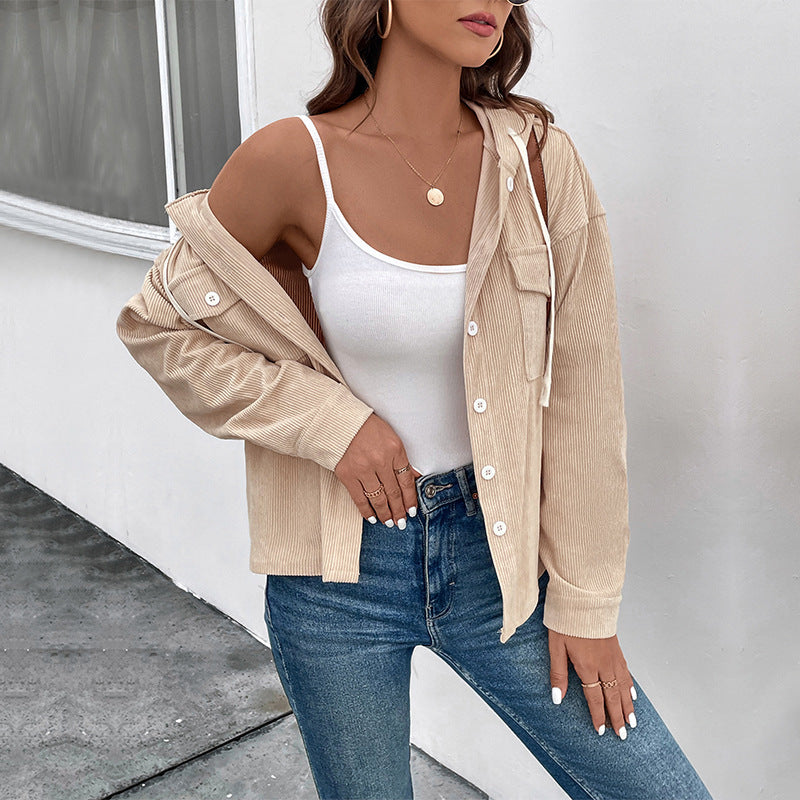 Damen Cordjacke mit Kapuze und Knopfdetails Nord Taschen