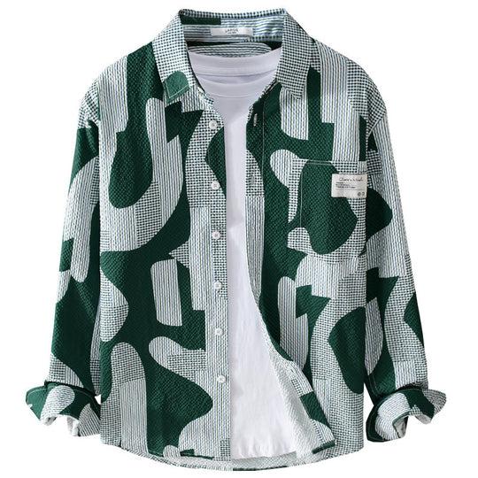 Herren Lockeres gemustertes Baumwoll-Overshirt mit Crinkle‑Struktur Nord Taschen
