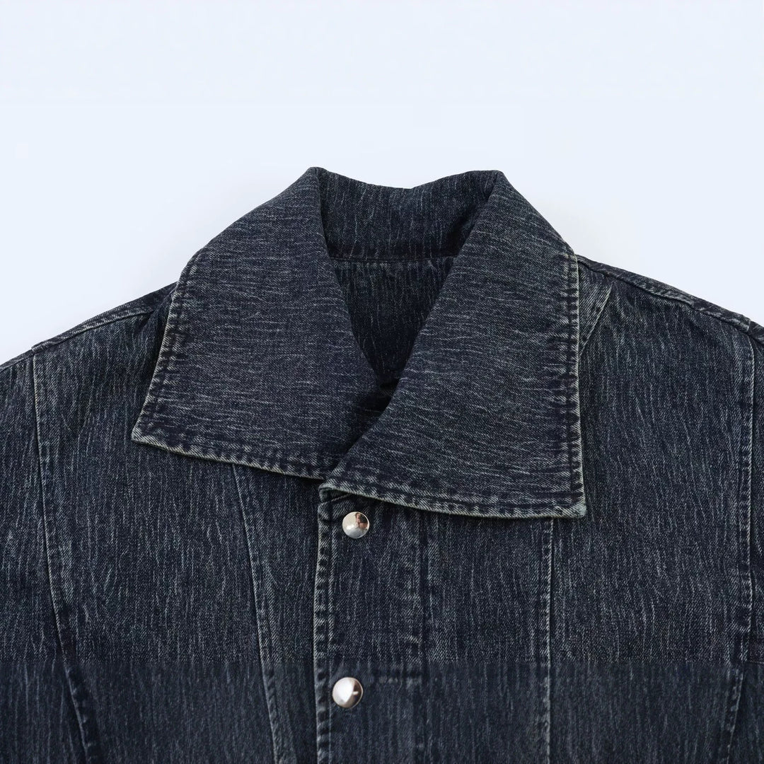 Damen Oversized-Jeansjacke mit großem Schalkragen und Used-Effekt Nord Taschen