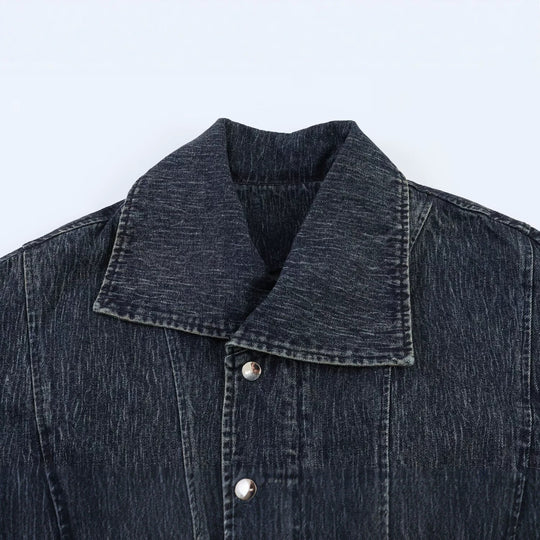 Damen Oversized-Jeansjacke mit großem Schalkragen und Used-Effekt Nord Taschen