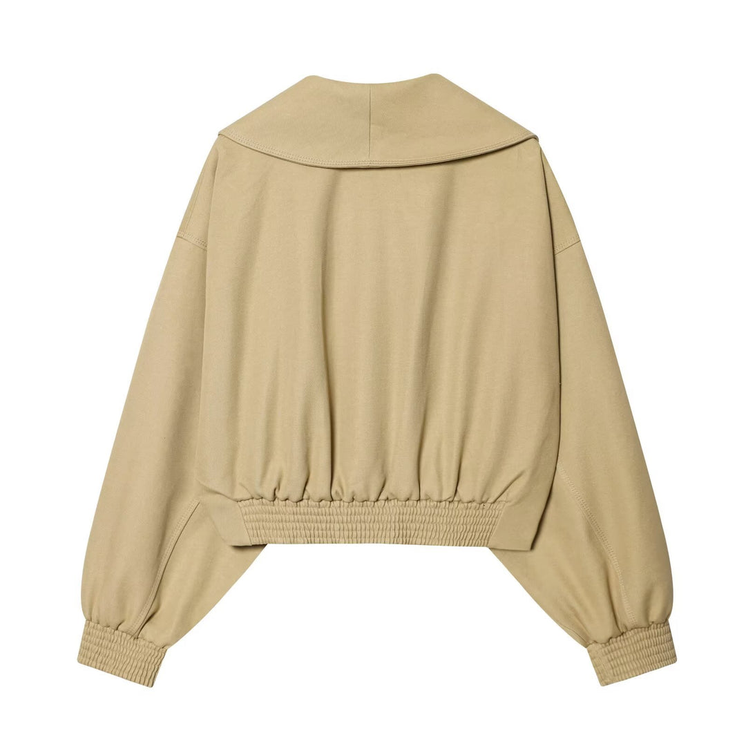 Damen Cropped Trenchjacke mit weitem Schalkragen, Bindegürtel und Ballonärmeln Nord Taschen
