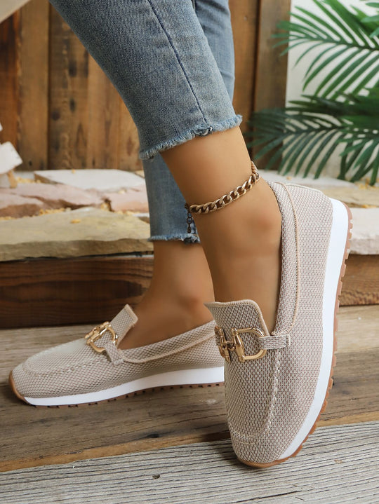Damen Atmungsaktive Mesh-Slipper-Loafer mit goldfarbener Schnallendekor und leichter Gummisohle Nord Taschen