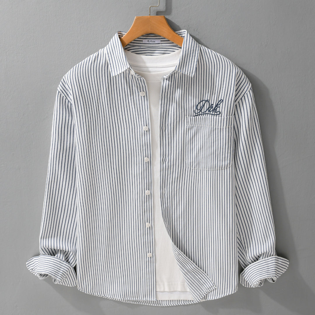 Herren Gestreiftes Overshirt‑Hemd mit Brusttasche und tonalem Logo‑Stick Nord Taschen