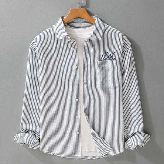 Herren Gestreiftes Overshirt‑Hemd mit Brusttasche und tonalem Logo‑Stick Nord Taschen