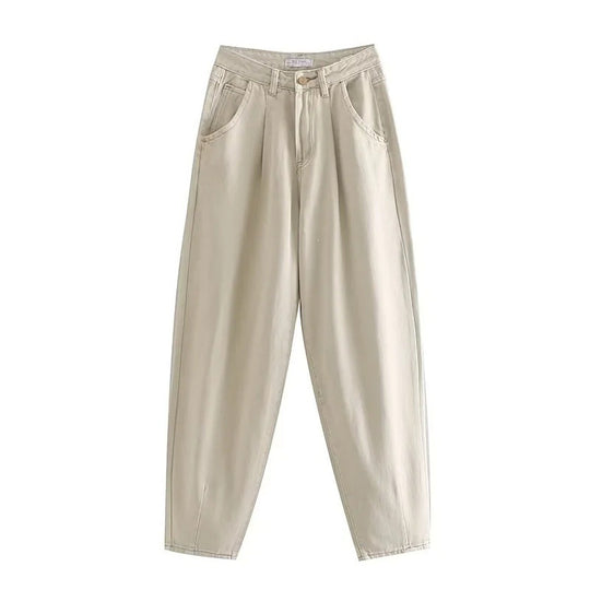 Damen Hochtaillierte Tapered‑Hose mit vorn gelegten Bundfalten und legerer Passform Nord Taschen