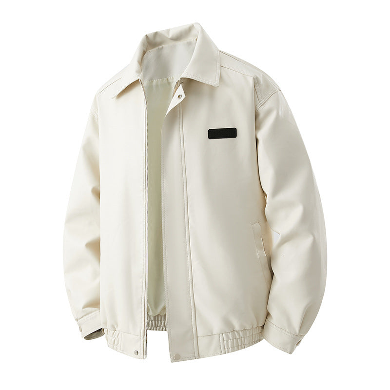 Herren Minimalistische Kunstleder-Blousonjacke mit Hemdkragen, verdecktem Reißverschluss & elastischem Saum Nord Taschen