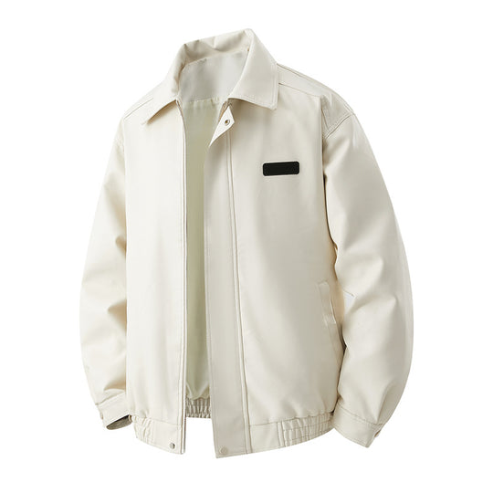 Herren Minimalistische Kunstleder-Blousonjacke mit Hemdkragen, verdecktem Reißverschluss & elastischem Saum Nord Taschen