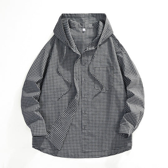 Herren Karierter Overshirt-Hoodie aus Baumwollmix mit Kapuze & Relaxed-Fit Nord Taschen