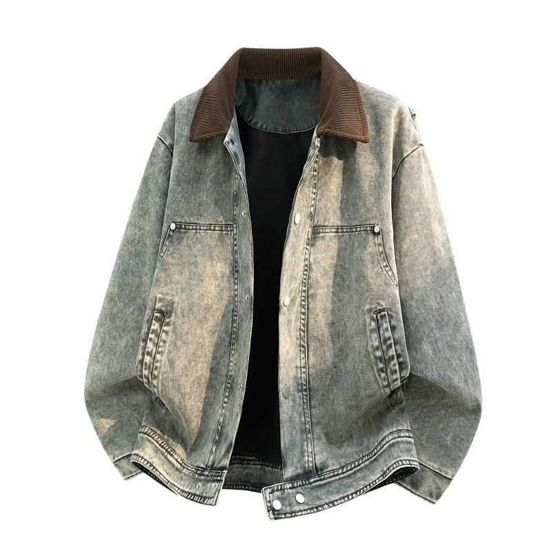 Herren Lässige Denimjacke mit Cordkragen Nord Taschen