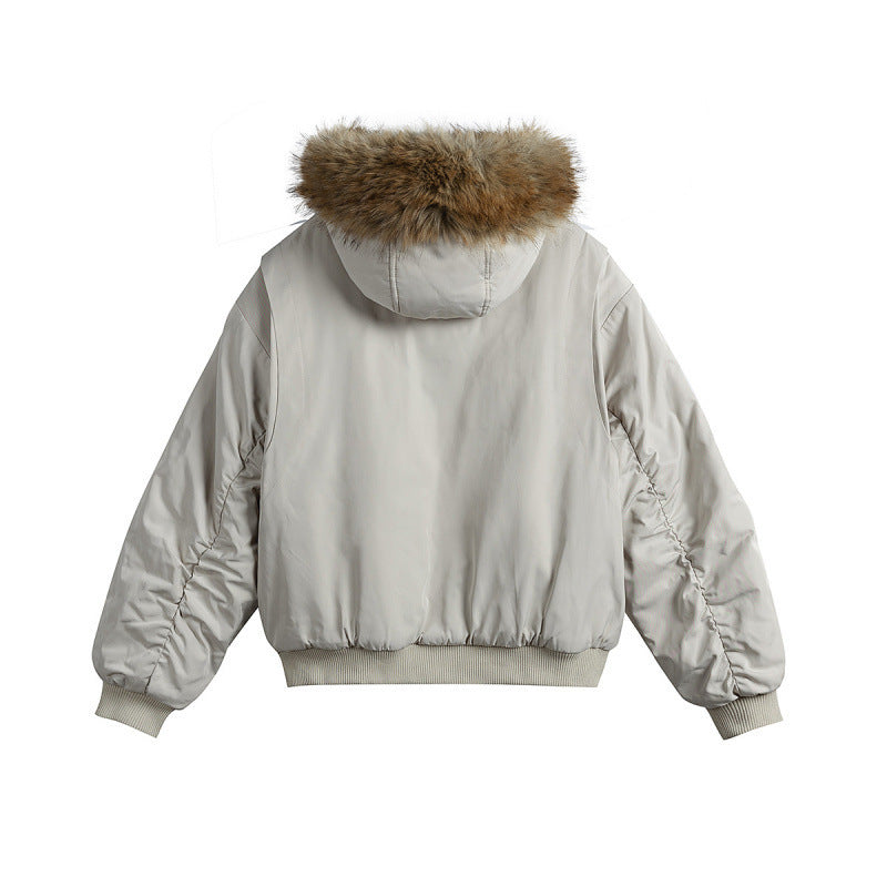 Damen Kurze isolierte Field-Bomberjacke mit Kapuze und abnehmbarem Kunstfellbesatz Nord Taschen