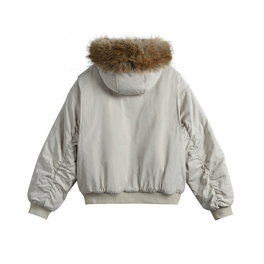 Damen Kurze isolierte Field-Bomberjacke mit Kapuze und abnehmbarem Kunstfellbesatz Nord Taschen