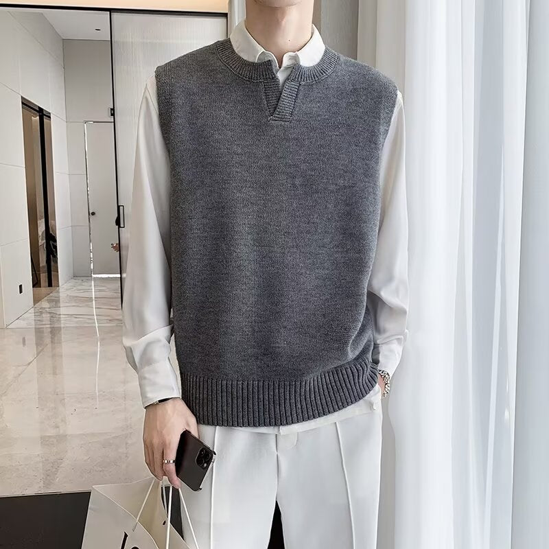 Herren Moderner Grobstrickpullover ohne Ärmel Nord Taschen