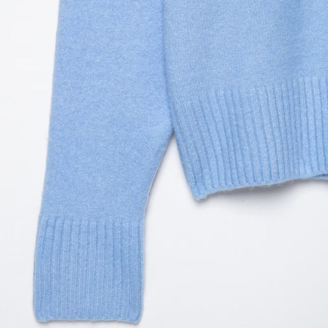 Damen Oversize V-Ausschnitt Pullover mit überschnittenen Schultern und breitem Rippbund Nord Taschen
