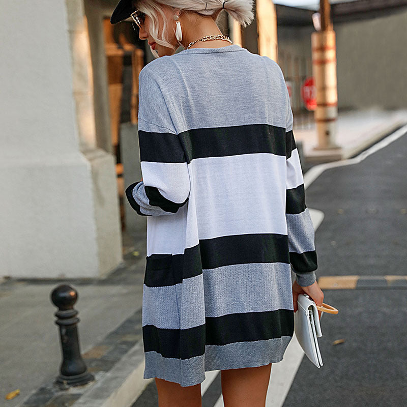 Damen Lässiger Streifen Cardigan Nord Taschen