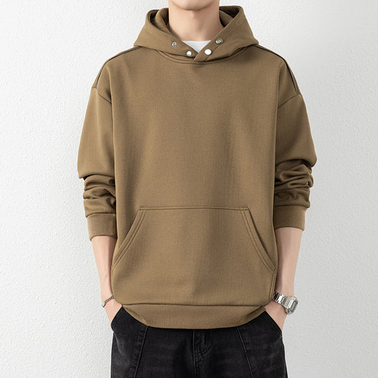 Herren Oversize-Kapuzenpullover mit Kängurutasche & Druckknopf-Hals Nord Taschen