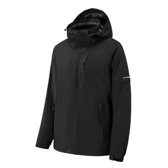 Herren wasserdichte dreilagige Softshell-Outdoorjacke mit verstellbarer Kapuze und verschweißten Reißverschlüssen Nord Taschen