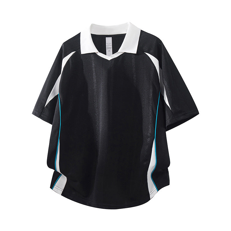 Herren Sportives Oversize-Poloshirt mit V-Ausschnitt, Kontrastpaspeln und atmungsaktivem Material Nord Taschen