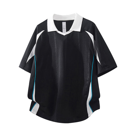 Herren Sportives Oversize-Poloshirt mit V-Ausschnitt, Kontrastpaspeln und atmungsaktivem Material Nord Taschen
