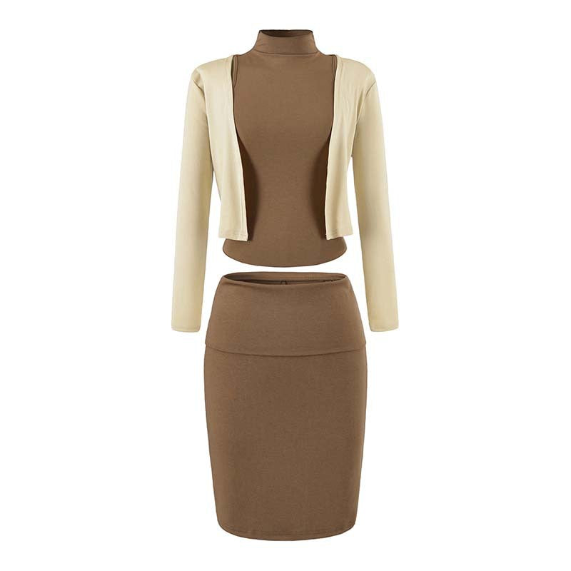 Damen Zweiteiliges Business-Strickset mit Rollkragen-Top, Bolero und Bleistiftrock Nord Taschen