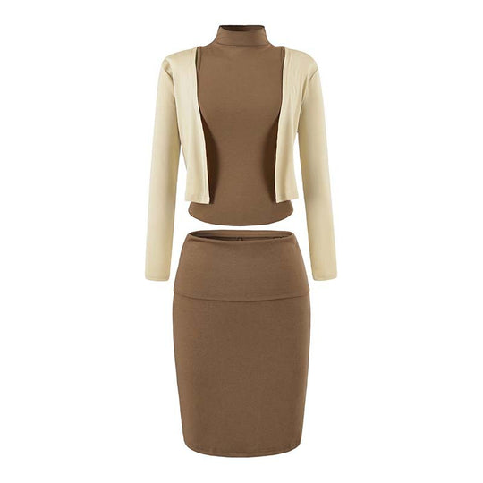 Damen Zweiteiliges Business-Strickset mit Rollkragen-Top, Bolero und Bleistiftrock Nord Taschen