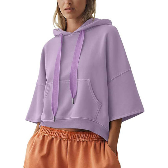 Damen Cropped Kapuzenpullover mit 3/4-Ärmeln und Kängurutasche Nord Taschen