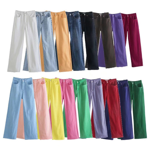 Damen Hochtaillierte weit geschnittene Jeans mit weitem Bein, hoher Taille und rohem Saum Nord Taschen