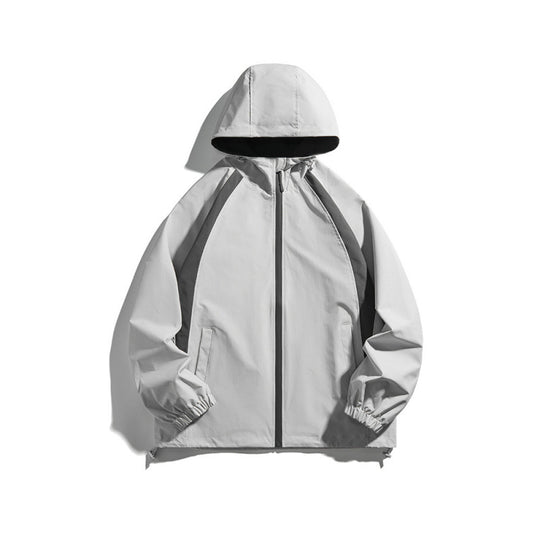 [Unisex Leichte winddichte Kapuzenjacke im sportlichen Utility-Stil mit Kontrastpaspeln und Tunnelzugsaum Nord Taschen]