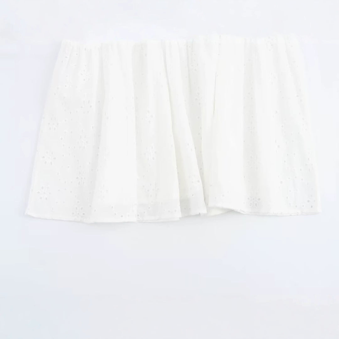 Damen Broderie-Anglaise Hemdblusenkleid mit Stufenrock Nord Taschen