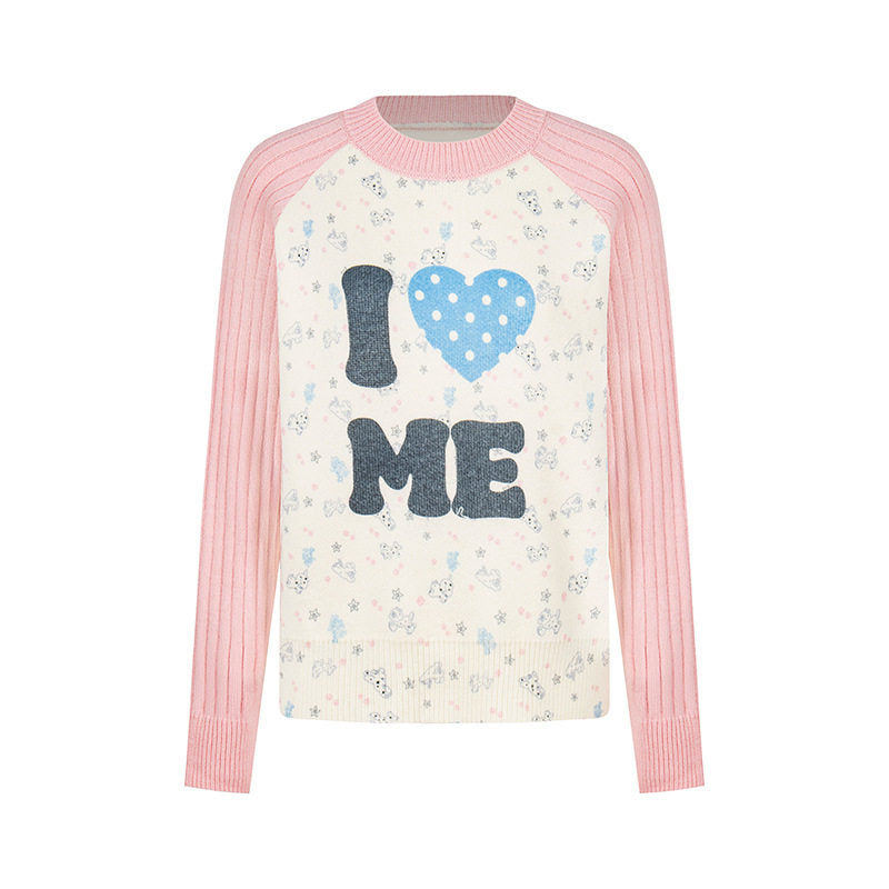 Damen Feinstrick-Pullover mit Applikations-Statement, gerippten Raglanärmeln und Mini-Print Nord Taschen