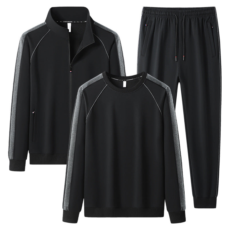[Herren] Zweiteiliges Trainingsset mit Stehkragen-Zipjacke, Rundhals‑Sweatshirt und konisch geschnittener Jogginghose aus atmungsaktivem Fleece Nord Taschen