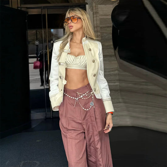 Damen Kurzjacke im militärisch inspirierten Satin‑Look mit Stehkragen Nord Taschen
