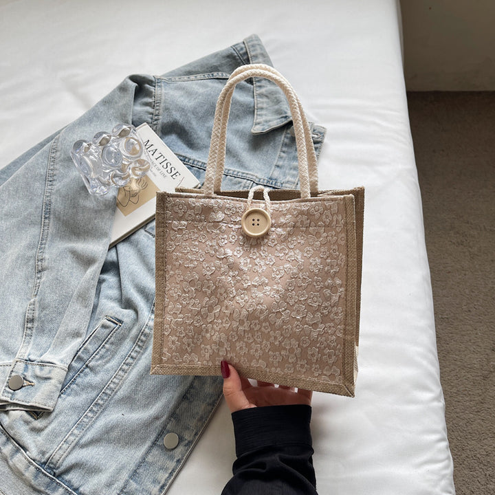 Damen stilvolle Jute-Handtasche mit floralem Druck Nord Taschen