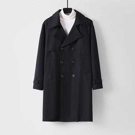 Herren Midilanger Oversize-Trenchcoat mit doppelter Knopfreihe und Schulterklappen Nord Taschen