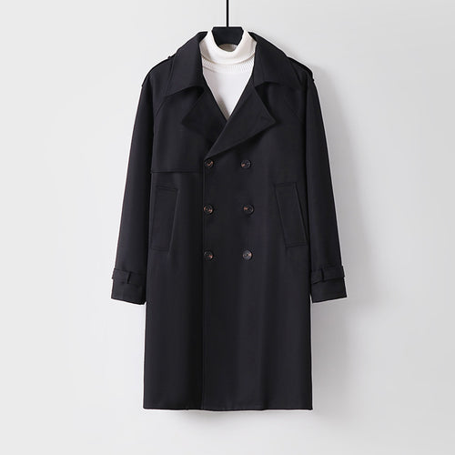Herren Midilanger Oversize-Trenchcoat mit doppelter Knopfreihe und Schulterklappen Nord Taschen