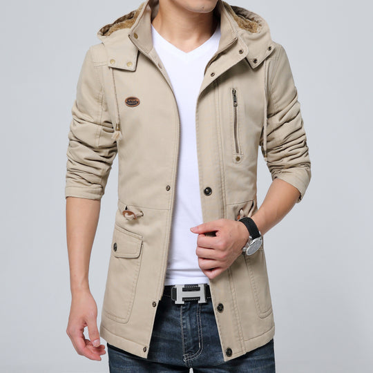 Herren leichter Utility-Parka mit Kapuze, Teddyfutter im Kragen und vertikaler Reißverschlusstasche Nord Taschen