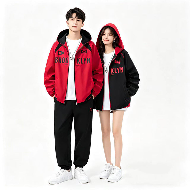 Herren Kapuzenjacke im urbanen Sportstyle mit Brooklyn-Print, Reißverschluss und Kontrastnähten Nord Taschen