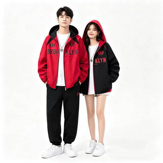 Herren Kapuzenjacke im urbanen Sportstyle mit Brooklyn-Print, Reißverschluss und Kontrastnähten Nord Taschen