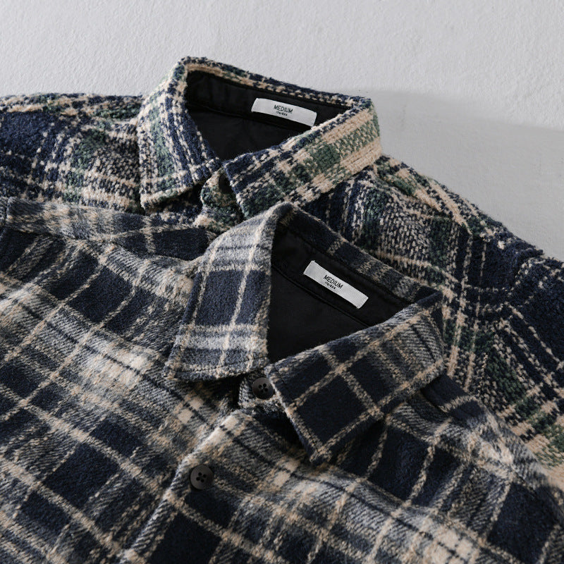 Herren Karierter Overshirt aus Teddyfleece mit aufgesetzter Brusttasche und verdeckter Knopfleiste Nord Taschen