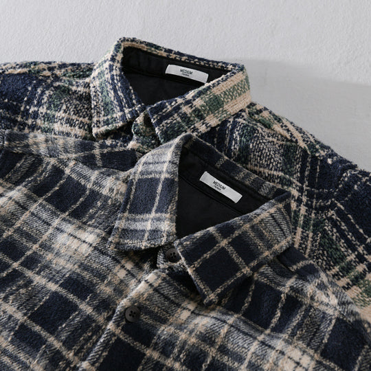 Herren Karierter Overshirt aus Teddyfleece mit aufgesetzter Brusttasche und verdeckter Knopfleiste Nord Taschen