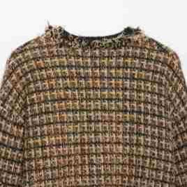 Damen Bouclé-Tweed-Croppedjacke mit Fransenbesatz und Rundhalsausschnitt Nord Taschen