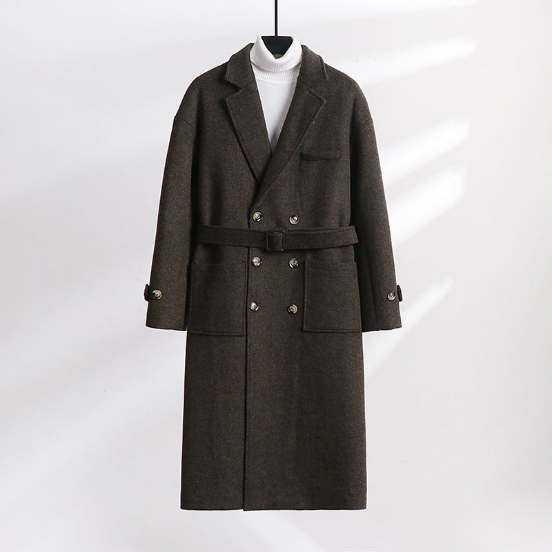 Herren Doppelreihiger Wollmix-Longcoat mit fallendem Revers und Pattentaschen Nord Taschen